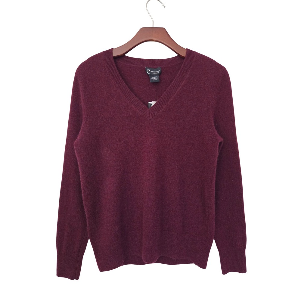 C by Bloomingdale's Cashmere V-Neck Sweater Women S Burgundy NWT $188 V11592